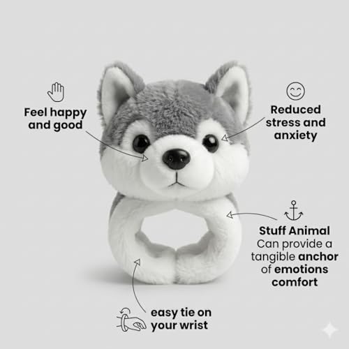 Image of Cute Husky Dog Wrist Band Soft Toy for Kids | Plush Animal Wristband Teddy | Soft Hug Bracelet Toy | Adjustable Wrist Plush Toy for Girls & Boys | Birthday Gift, Return Gift & School Toy