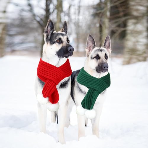 HYLYUN Weihnachten Haustier Schal 2 Stück Gestrickt Haustiers Kragen Winter Katze Halswärmer Rot Grün Haustier Schal Welpen Katze Kostüm Zubehör Mini Strickschal für kleine bis mittelgroße Haustiere