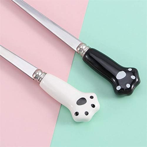 Spoons Stainless Steel Coffee Spoon with Ceramic Cat's Claw Handle is Suitable for Drinking Coffee. Stirring Spoon Black/Blue/Green/Red/White/Yellow Size: 2.5 * 17.5cm (Color : D) (F)