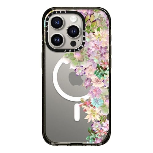 CASETiFY �C���p�N�g iPhone 15 Pro �P�[�X [MIL�K�i���� (4x MIL-STD-810G) / 2.5m����̗����������N���A / MagSafe �ɑΉ�] - My Succulent Garden Peach - �N���A �u