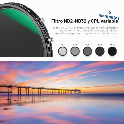Filtro ND Variable ND2-ND32 y CPL 49mm NEEWER sin efecto X para cámara 5