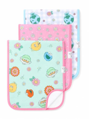 Image of Copper Pearl Baby Burp Cloths 3 Pack, Cotton Burp Cloths, Absorbent Spit Up Rags, Sesame Street Retro Floral Set
