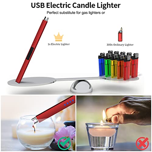 Miniatura 7 de Rouclo Encendedor Electrico,Usb Rechargeable Y Pantalla Led De Batería Cuello Largo Encendedor Cocina Electrico Sin Llama A Prueba De Viento Para Velas, Estufas De Gas, Camping Barbacoa Rojo