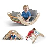 COSYLAND Montessori Kletterbogen aus Holz mit Kissen, Baby Kletterbogen ab 1 Jahr, Holzwippe Indoor zum Wippen, Klettern und Krabbeln, Bogenwippe Regenbogen