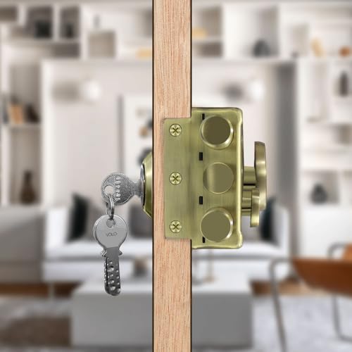 Image of VOLO Heavy Duty Tri-Bolt Rim Lock - Secure Dead Lock with Keys for Main Door, Single & Double Doors, Left & Right-Handed Use - Ideal for Home & Office (Pack of 1) (MT-02 (Antique))