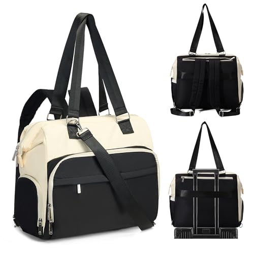 Fexkean Borsa fasciatoio con per fasciatoio,Borsa a tracolla multifunzione impermeabile pannolini da viaggio per mamma e papà,Tracolla Regolabile Zaino Cambio(3039-Black&Beige)