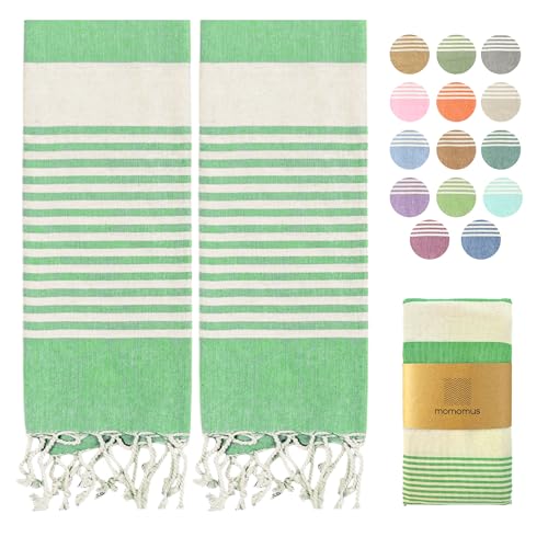 MOMOMUS Pack de 2 Foutas XL o Toallas de Playa Grandes de Algodón 100% - Absorbente, Ultrasuave, Compacta - Pareo y Toalla para Sauna, SPA y Piscina - Verde Manzana, 90x180cm