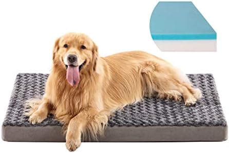 PETORREY Orthopedic Memory Foam Dog Bed For Medium Large Dogs,Cooling Gel ,Waterproof Inner & Removable and Machine Washable Cover, Thick Egg Crate Foam Dog Bed with Non-Slip Bottom(L)