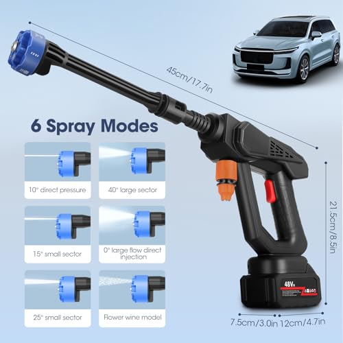 Cordless Pressure Washer, Portable 435PSI Pressure Washer with 2 Battery, 6-in-1 Adjustable Nozzle and 5M Hose,Pressure Cleaner with Foam Jug for Car/Floor/Garden Cleaning & Watering - Image 5