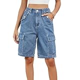 POHADON Womens 2024 Trendy High Waisted Denim Shorts Bermuda Shorts Baggy Y2K Cargo Shorts Casual Summer Jean Shorts Jorts (M,Blue)