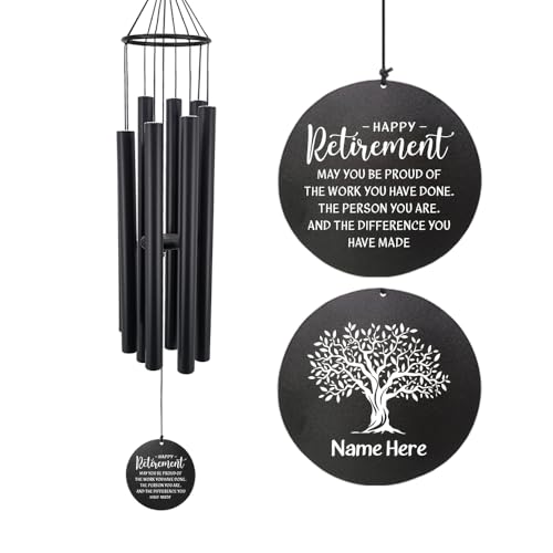 Image of Personalized Retirement Wind Chimes for Outside, 36 inch Happy Retirement Gift for Women, Men, Coworker, Colleague, Boss, Teacher, Nurse, Friend, Going Away Garden Patio Decor