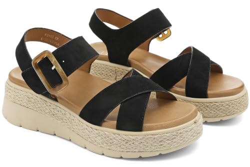Image of UBFEN Womens Platform Sandals Low Wedge Espadrille Orthopedic Arch Support