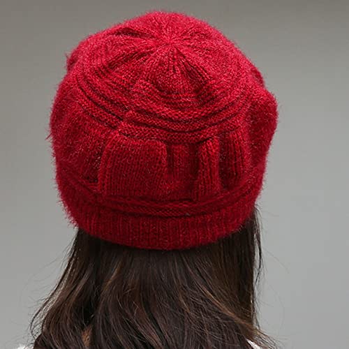 Boina feminina de tricô elástica quente, Vermelho, P