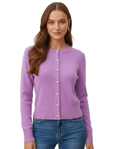 Image of Women's Casual Slim Fit Cardigan Sweaters Long Sleeve Button Down Lightweight Waist Length