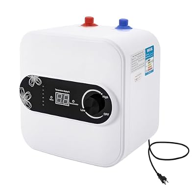 JAYGOVAN 110V 1500W Electric Small Under Sink Tank 2.1 Gallon Water Heater Hot Storage,Mini Instant Electric RV Kitchen Compact Water Heater with 23.5'' Long Exhaust Pipe,Wall or Floor Mounted
