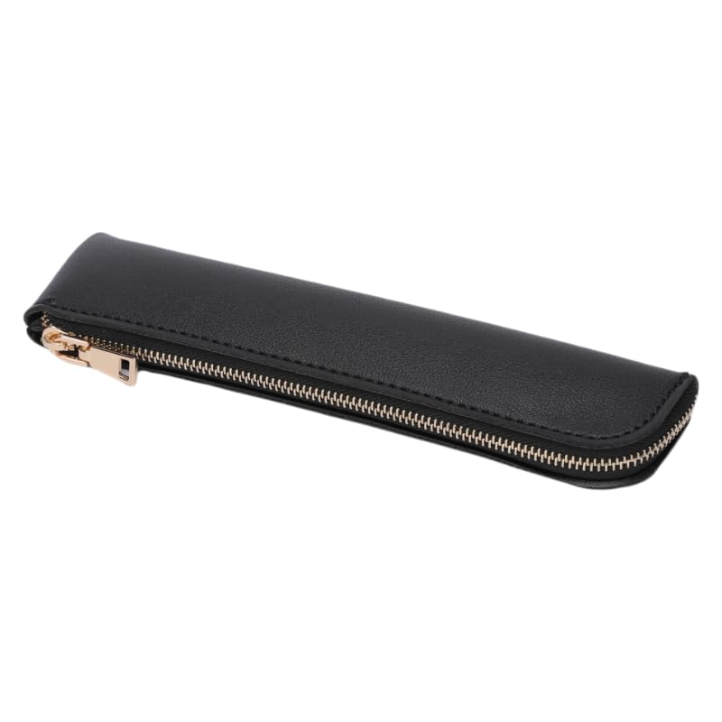 Image of Faux Leather Pencil Case Small Pencil Pouch Slim Pen Case Holder Zipper Bag for School Office(Black,Faux Leather)