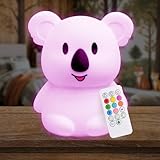 Lumipets Remote Control Silicone Night Light for Kids - Koala Design with 9 Soft Colors & Sleep Timer - Rechargeable, Battery-Operated Lamp for Bedroom | Baby Nursery, Toddler, Girls, Boys