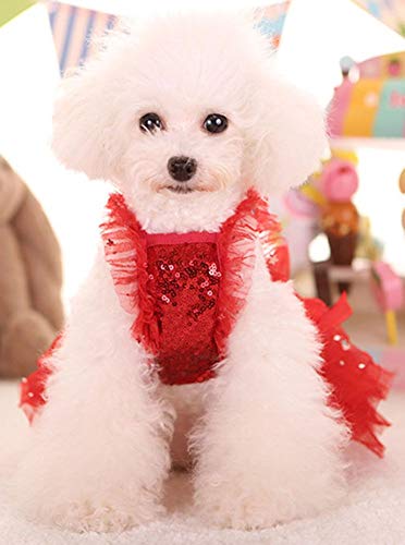MaruPet Fashion Sweet Puppy Dog Blingbling Princess Skirt Pet Dog Lace Cake Camisole Tutu Dress Red S - Image 5