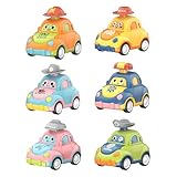 AIZHAZHA Auto Spielzeug, 6Pcs Baby Spielzeug Auto 1 2 3 Jahr, Kinder Spielzeugautos Geschenk für Junge Mädchen(Feuerwehrauto, Polizeiauto, Schulbus, Fahrzeug des Marine Corps, Eiswagen, Kaffeewagen)