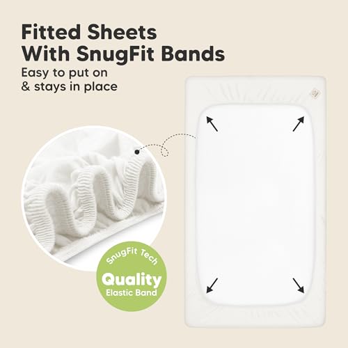 Image of 2-Pack Waterproof Baby Crib Sheets for Boys, Girls, 52x28 (Soft White) | Viscose Derived from Bamboo Toddler Bed Sheet Neutral, Fitted Crib Mattress Protector Cover for Baby Bedding, Soft & Gentle