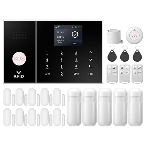 XNY WiFi Kit Allarme Casa, Antifurto Casa Wireless, 2G Allarme Casa Senza Fili con APP Alert, Rilevatore di Movimento, Sensore Finestra Porta, Telecomando, Sirena