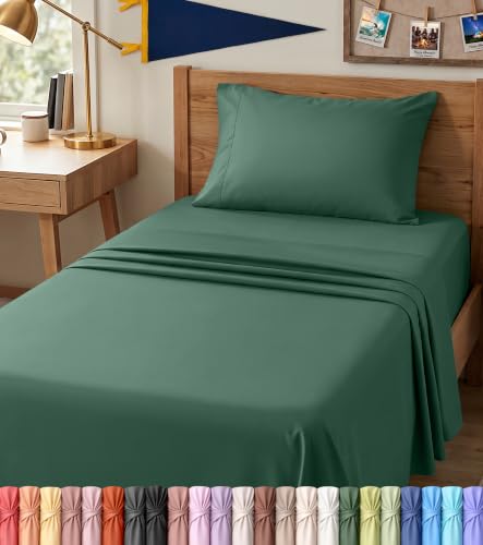 Image of Utopia Bedding Twin XL Sheet Set - Dorm Room Essentials for Students, 3 Piece Soft & Breathable Microfiber College Bedding, 1 Fitted Sheet, 1 Flat Sheet & 1 Pillowcase - Oeko Tex (Emerald Green)
