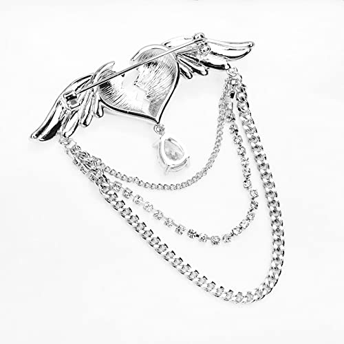 Image of Beating Heart with Angel Wings Brooch Lapel Pin Tassel Collar Pin Crystal Love Heart Brooch Badge