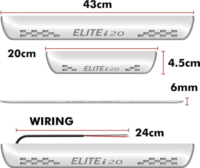 Image of Fabtec Car Door Foot Step Led Sill Plate Compatible with Hyundai Elite i20, Anti-Scratch Reflective Mirror Finish, Blue Light, Set of 4 Pcs (6 Months Warranty)