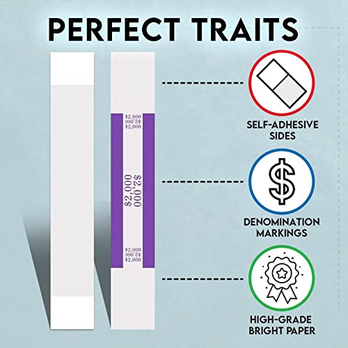 Amazverse® Money Bands For Cash, Pack Of 400 │ Aba Standard │8 Colors │ White Kraft Paper │Self-Adhesive │Tear-Resistant Currency Straps For Bills, Banks, Retailers │ 7.5 X 1.15 Inches #TOP2