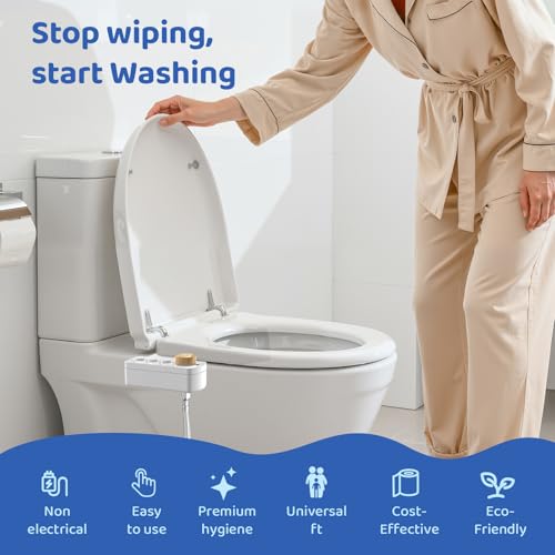 Image of Bidet Attachment for Toilet Seat, Ultra Slim | Easy Control | Adjustable Water Pressure | Non-Electric Self-Cleaning Dual Nozzle | Cold Water Bidet for Frontal & Rear Wash, Bamboo Knob