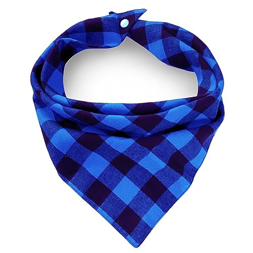 Christmas Plaid Dog Bandana with Button, Birthday Dual Layer Scarf Soft Cotton Triangle Bib Girls and Boys Kerchief Adjustable A