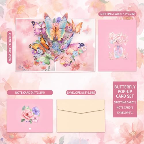 3D Butterfly Pop Up Greeting Card – Exquisite Watercolor Floral Design for Mother’s Day, Birthday, Anniversary, Thank You – Handmade Style Nature Theme Surprise Card for Wife, Mom, Sister, Friends (Includes Envelope) — view 4