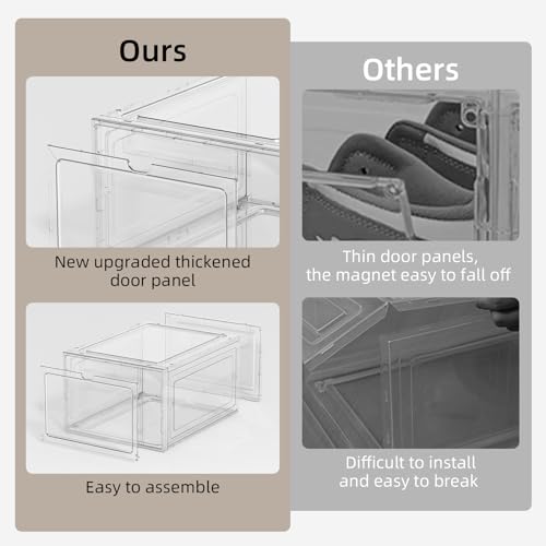 Sturdy Shoe Organizer 9 Pack Clear Shoe Storage Boxes Stackable Shoe Container, Drop front Shoe Box, Shoe Rack for Closet/Entryway, Sneaker Storage Box, Shoe Holder, Shoe Display Case Fit US Size 13 by ZHAIXIAONIAN - Image 6