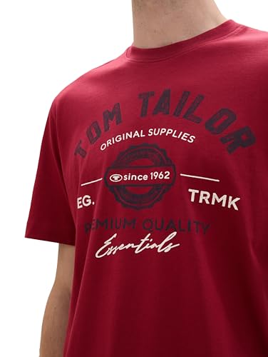TOM TAILOR Herren T-Shirt mit Logo-Print aus Baumwolle, Deep Red, S – Ansicht 6