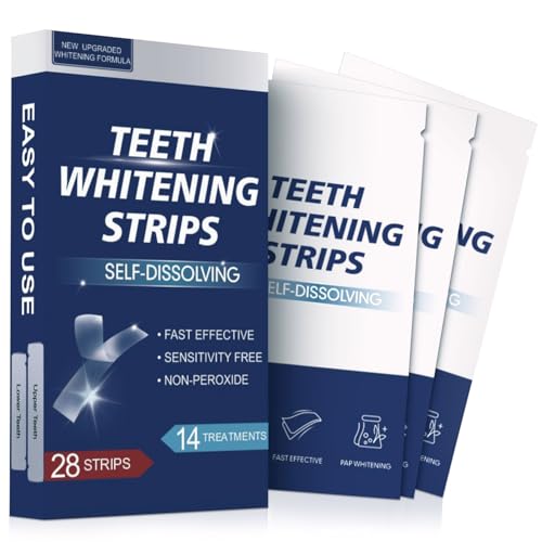 Teeth Whitening Strips, 28 Strips (14-Day Treatment) – Whitening Strip for Non-Sensitive Teeth, Peroxide-Free & Safe for Tooth Enamel, Fast Visible Results, Removes Stains