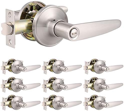Knobonly Privacy Straight Door Levers Interior-for Bedroom or Bathroom-Brushed Nickel Finish-Keyless Leverset-10 Pack