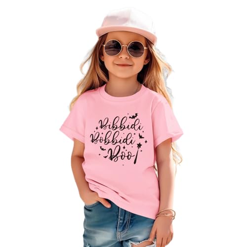Halloween Shirts for Girls Boo Funny Letter Print T-Shirt Kids Magic Wand Graphic Spooky Season Tee Vacation Tops