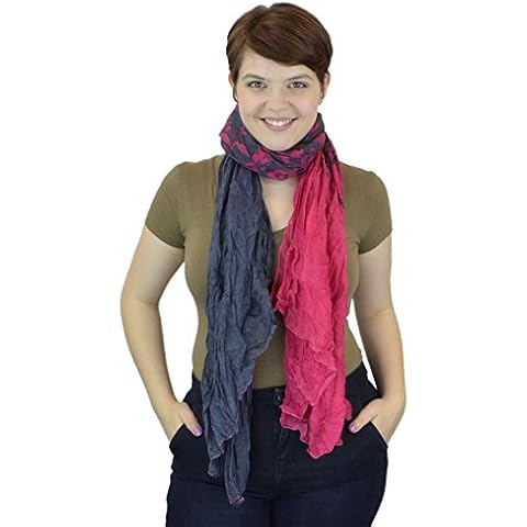 Belle Donne - Women's Fashion Ombre Watercolor Wash Crinkle Scarf - Pink Charcoal Leaf Design Cover