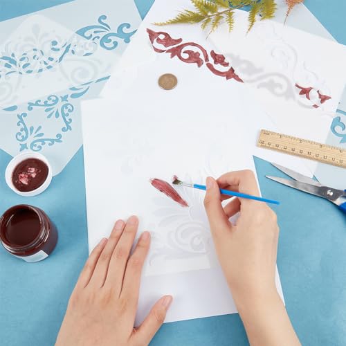 INFUNLY 4PCS Corner Stencils for Painting Flower Square Border Wall Art DIY Craft Stencils on Wood, Canvas, Paper, Fabric, Floor