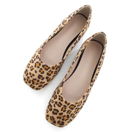 Image of ChaiRong Zhou Women Square Toe Ballets Flats Comfort Slip On Walking Shoes for Driving