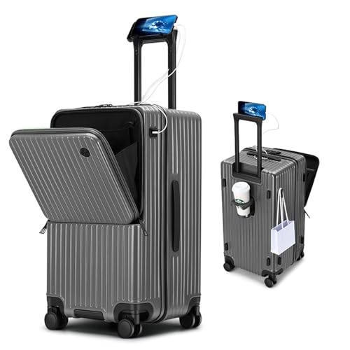 28インチ ハードシェルスーツケース(キャスター付き) - カップホルダーとUSBポート付き大容量スーツケース - フロントオープンキャリーオントラベルバッグ(A1B,30in)