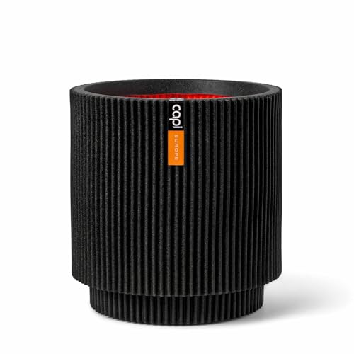 CAPI EUROPE - Vase cylinder Groove NL - 35x38 - Black - Opening Ø29 - Pot for indoor and outdoor use - Shatterproof - 100% recyclable - KGVBL882