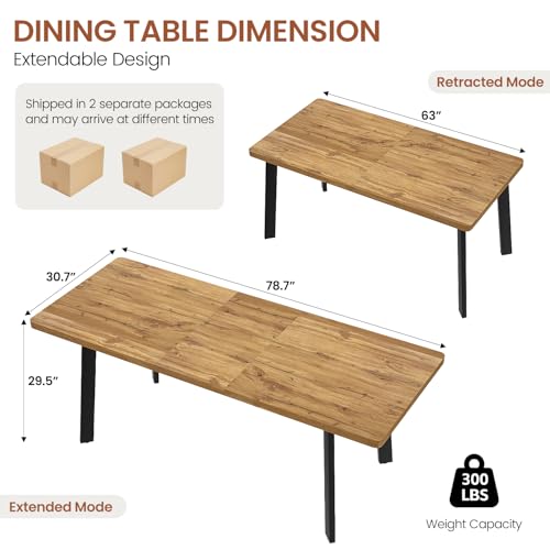Image of Modern 63 inch-78.7 inch Extendable Rectangular Dining Room Table, Walnut