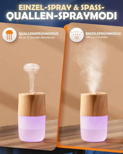 300ml Aroma Diffuser Kabellos mit Jellyfish Spray, Aromatherapie Diffusor für ätherische Öle, Automatischer Abschaltfunktion, 7-Farben-LED-Licht, Leise Luftbefeuchter für Zuhause Büro