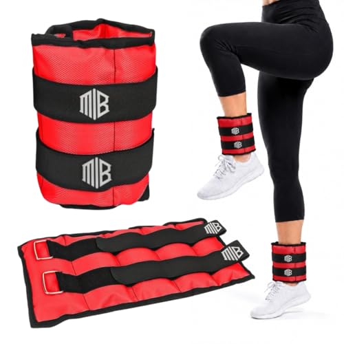 ManiBoom Pesas para Tobillos o Muñecas - PACK 2 Tobilleras con Peso y Correas AJUSTABLES - Lastres de 0,5kg, 1kg, 1,5kg y 2kg por Unidad - Ankle Weights para Gym, Correr (2x0,5kg Rojo)