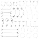 Neyauo 36 piezas de retenedores de piercing plástico transparente para operaciones en pezones, lengua, nariz, septum, cejas, ombligo, trago, hélix, cartílago, labret y piercings labios