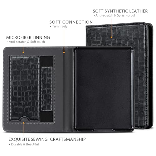 Image of CoBak Case for 6 inch E-Reader - PU Leather Smart Cover with Auto Sleep /Wake & Hand Strap, not Compatible with Kobo Clara, Croco Black