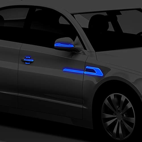 12 Pieces Reflective Car Stickers Set Rearview Mirror Reflective Warning Stickers Car Side Reflective Stickers Car Handle Protectors And Handle Paint Scratch Films For Car Safety (Blue) #TOP5