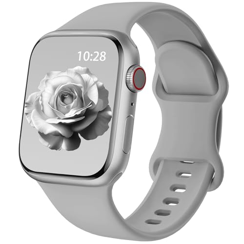 Patented Upgraded Silicone Strap Compatible with Apple Watch Straps 38mm 40mm 41mm 42mm 44mm 45mm 46mm 49mm Women Men,Soft Sport Bands for iWatch Series 11 10 9 8 7 6 5 4 3 2 1 SE Ultra,Gray