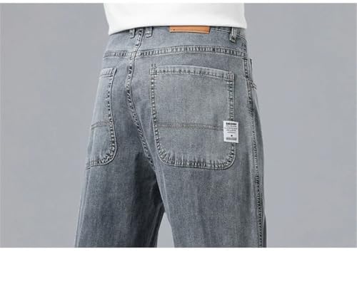 Men's Summer Ultra-Thin Lyocell Drape Soft Fabric Loose Straight Denim Pants Elastic Trousers3